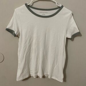 American Eagle Outfitters Cream and Gray Ringer Tee